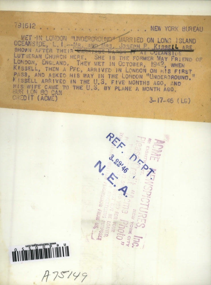 1946 Press Photo Mr & Mrs Joseph Kisell married at Oceanside Lutheran Church