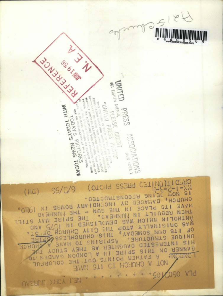 1956 Press Photo London Not a church to its name