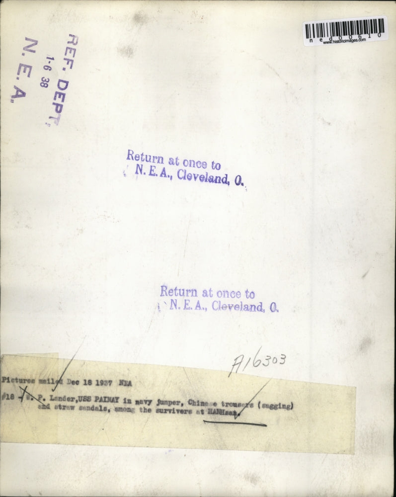 1937 Press Photo W.P Lander, USS Painay - ned00610