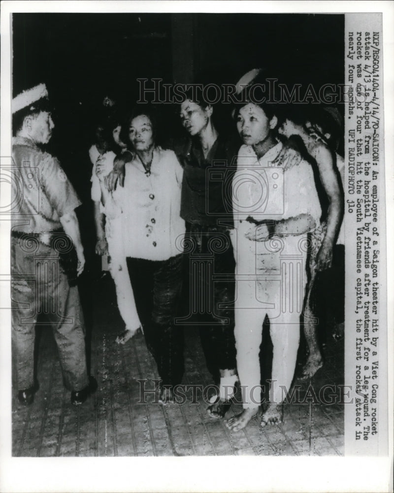 1970 Press Photo Saigon Survivor of Viet Cong rocket attack leaves hospital- Historic Images