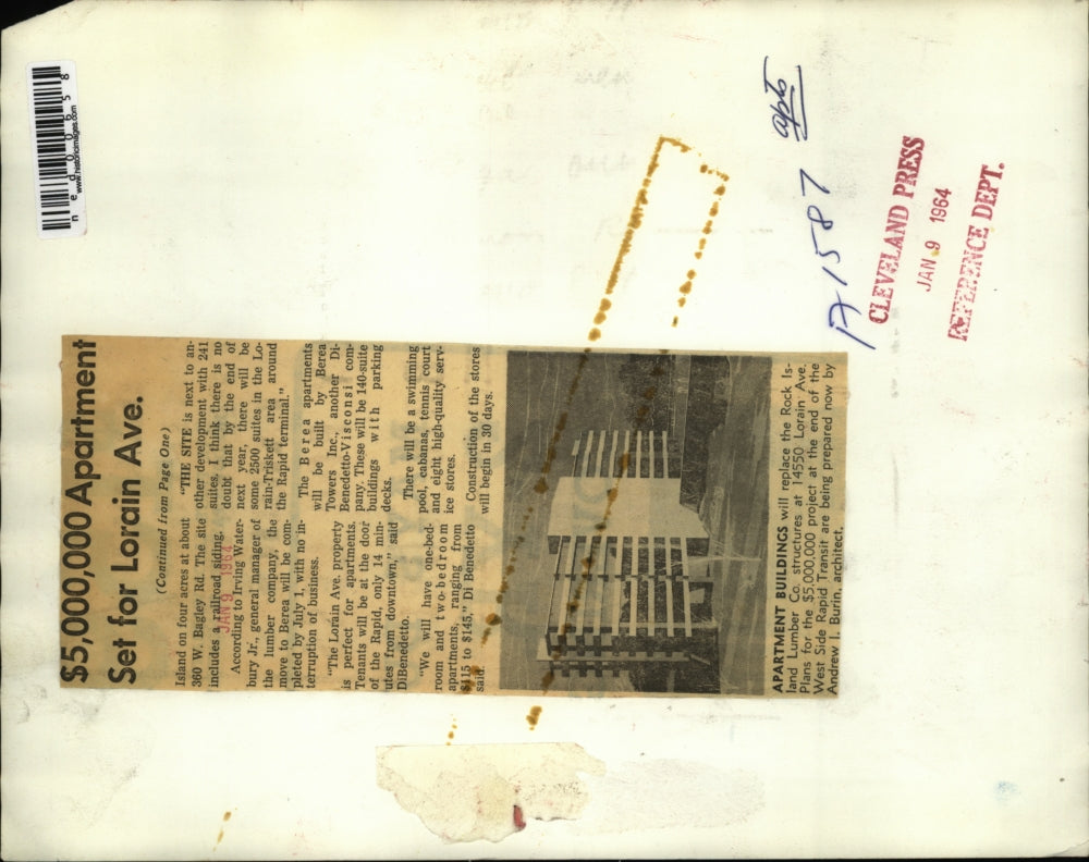 1964 Press Photo The Berea Apartments will be built at the Lorain Avenue