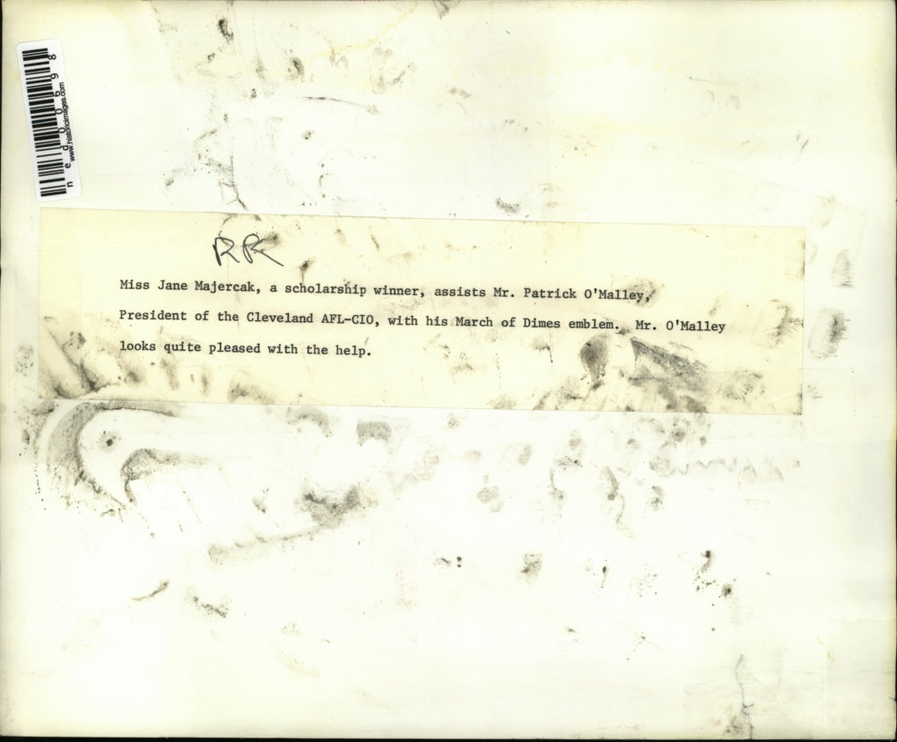 Press Photo Scholarship winner Jane Majercak & AFL-CIO Pres Patrick O'Malley