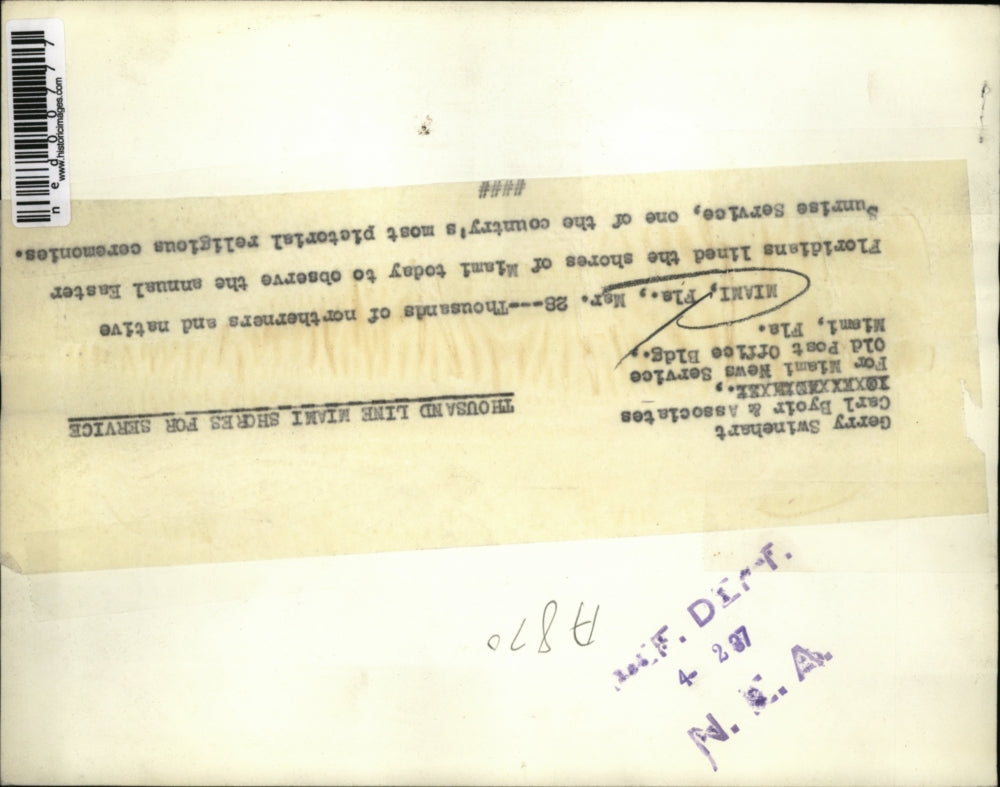 1937 Press Photo thousands lined shores of Miami for Easter Sunrise Service