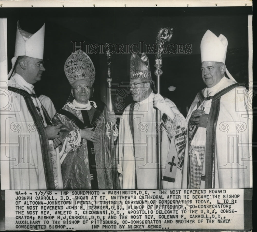 1958 Press Photo Wash DC Most Rev Howard J Carroll,JE Dearden