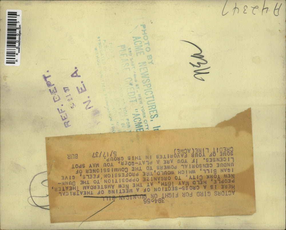 1937 Press Photo Actors organize opposition to the Dunnigan Bill - ned00851