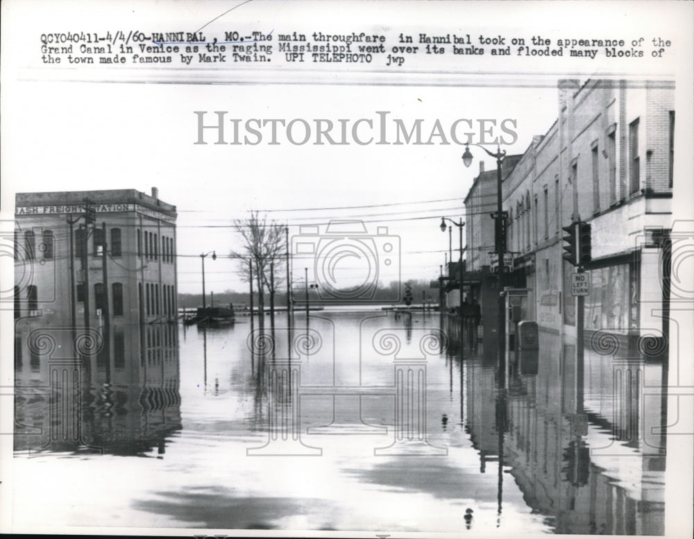 1960 Press Photo Mississippi River floodwaters at Hannibal , Mo.