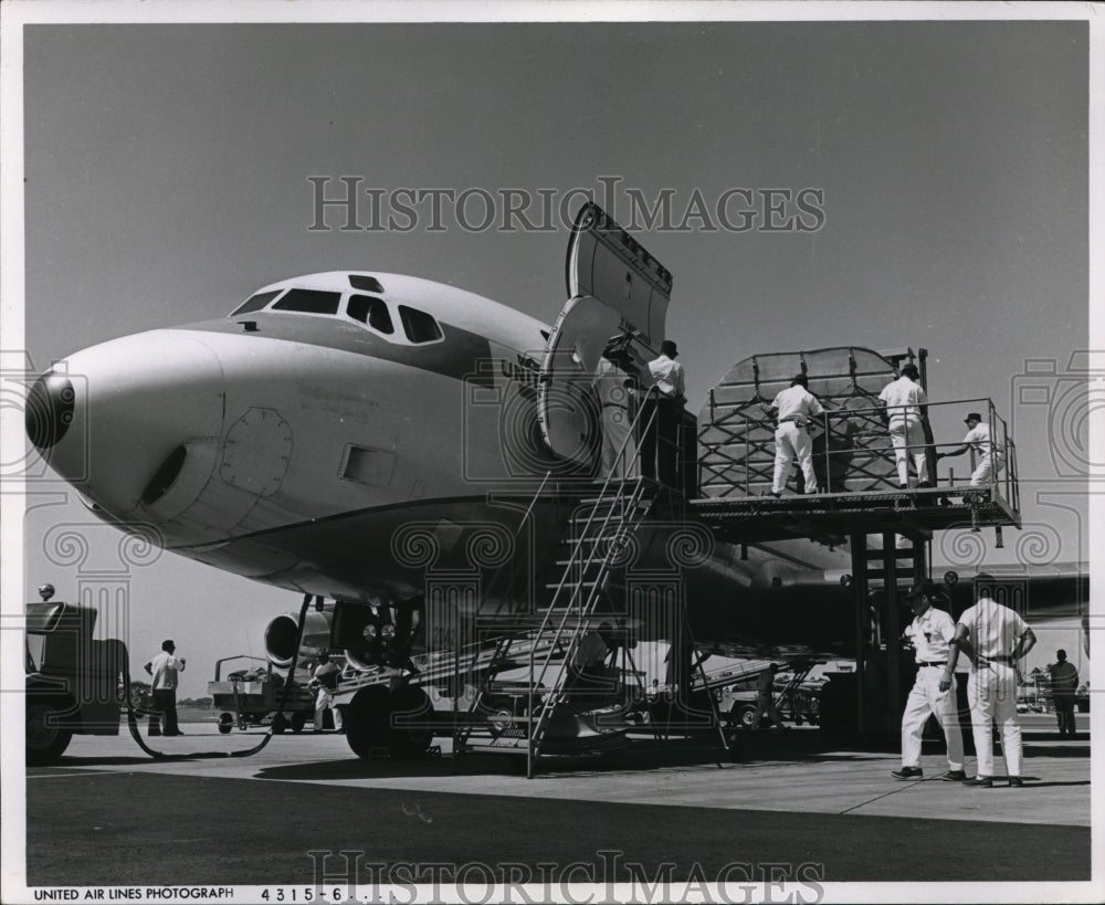 1966 Press Photo United Airlines Jet is being finished out