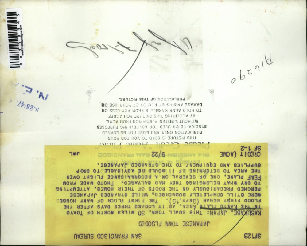 1946 Press Photo Kasukabe Japan small town in Kanto Plain area after first flood