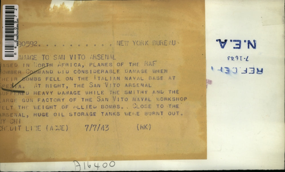 1943 Press Photo Air view of San Vito base in Italy bombed by the RAF