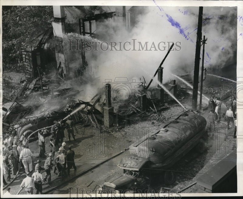 Load image into Gallery viewer, 1939 Press Photo Close up of gasoline truck on fire
