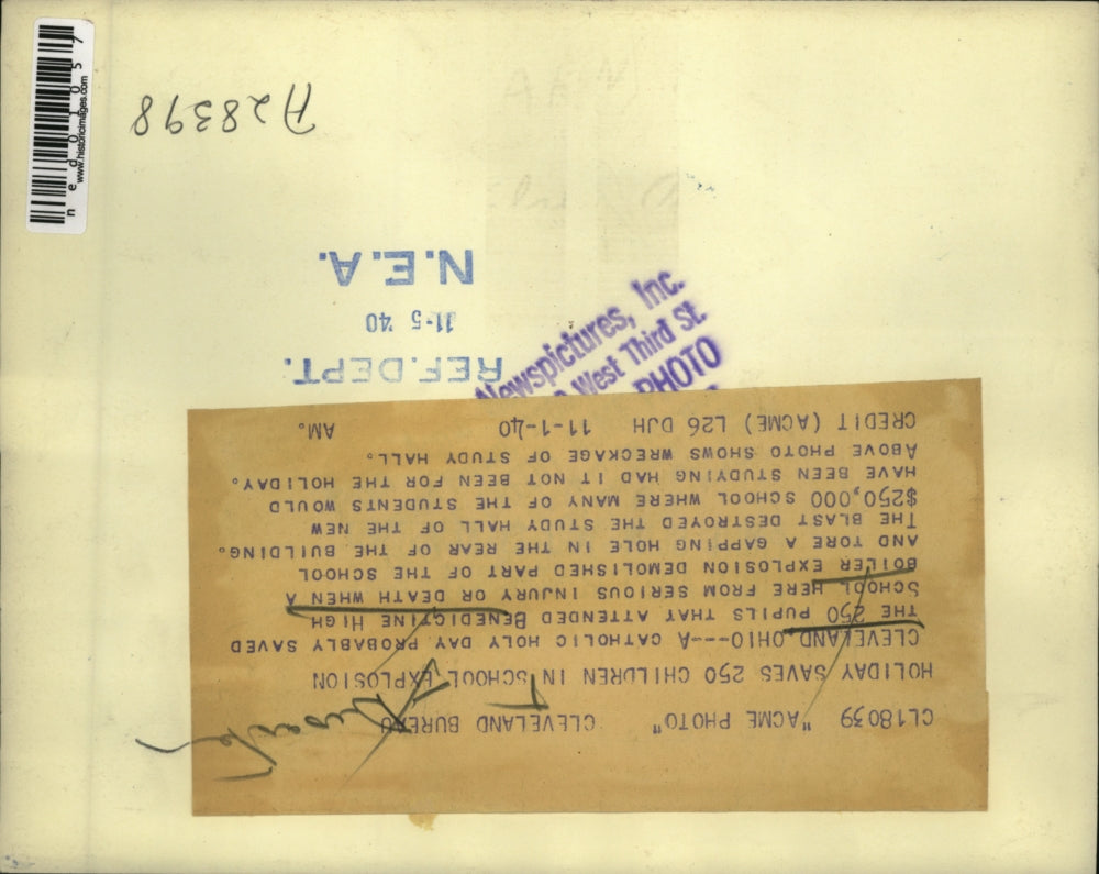 1940 Press Photo Cleveland Ohio Benedictine HS explosion