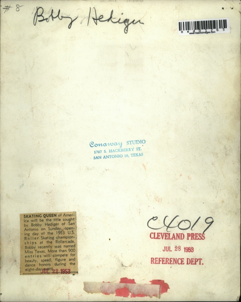 1953 Press Photo Bobby Hediger, entrant 1953 U.S. Roller Skating Championships