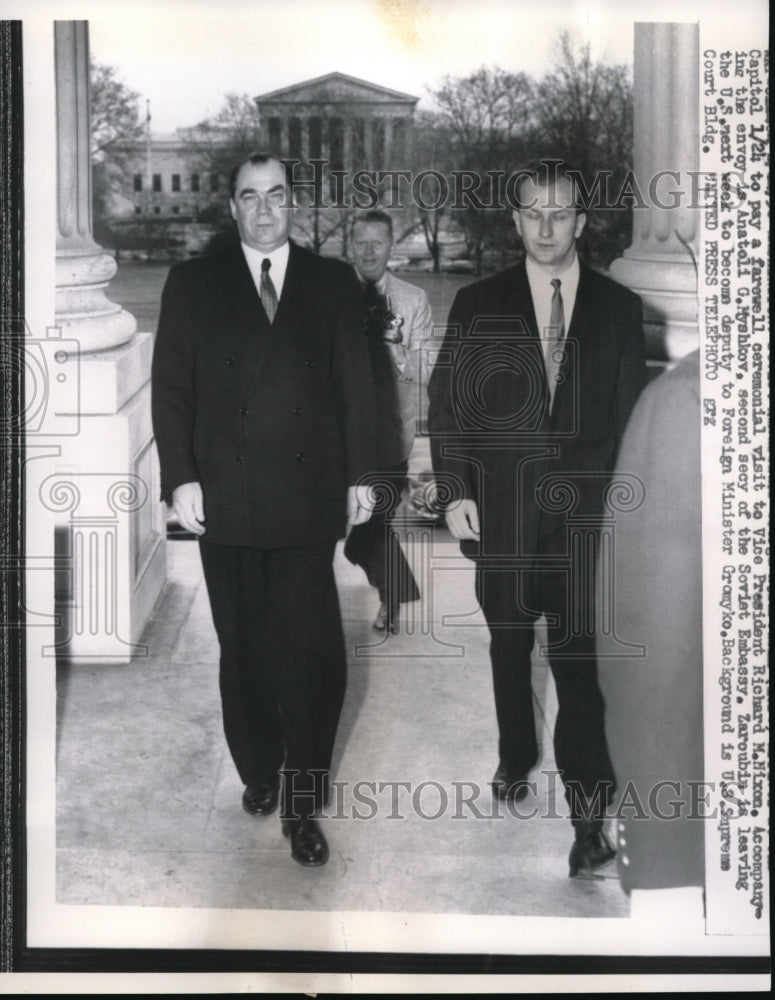 1958 Press Photo Russian Ambassador Georgi Zaroubin and Anatoli Myshkov