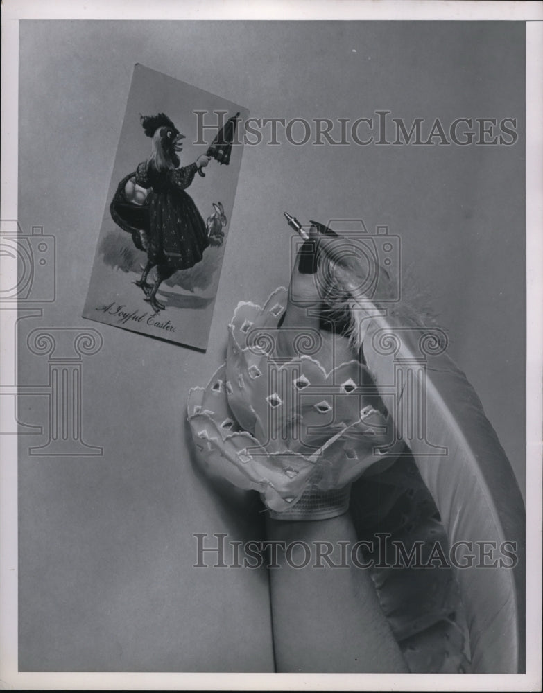 1949 Press Photo Easter card and quill pen