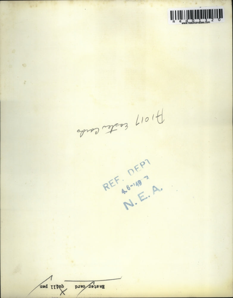 1949 Press Photo Easter card and quill pen