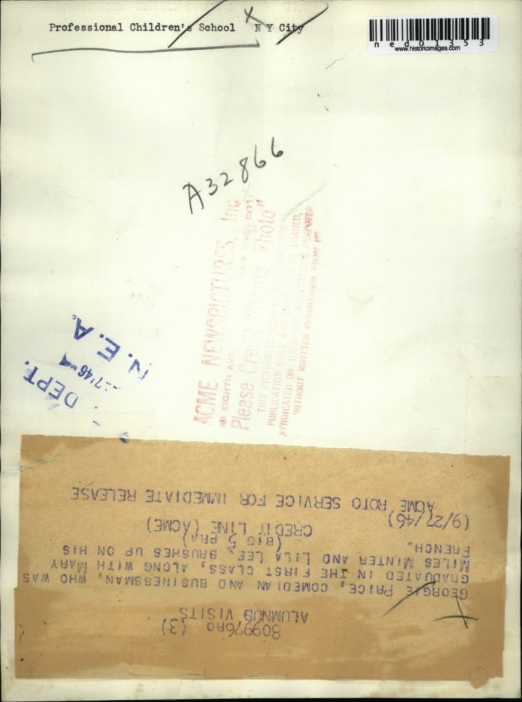 1946 Press Photo George Price comedian & businessman Mary Miles, Lila Lee