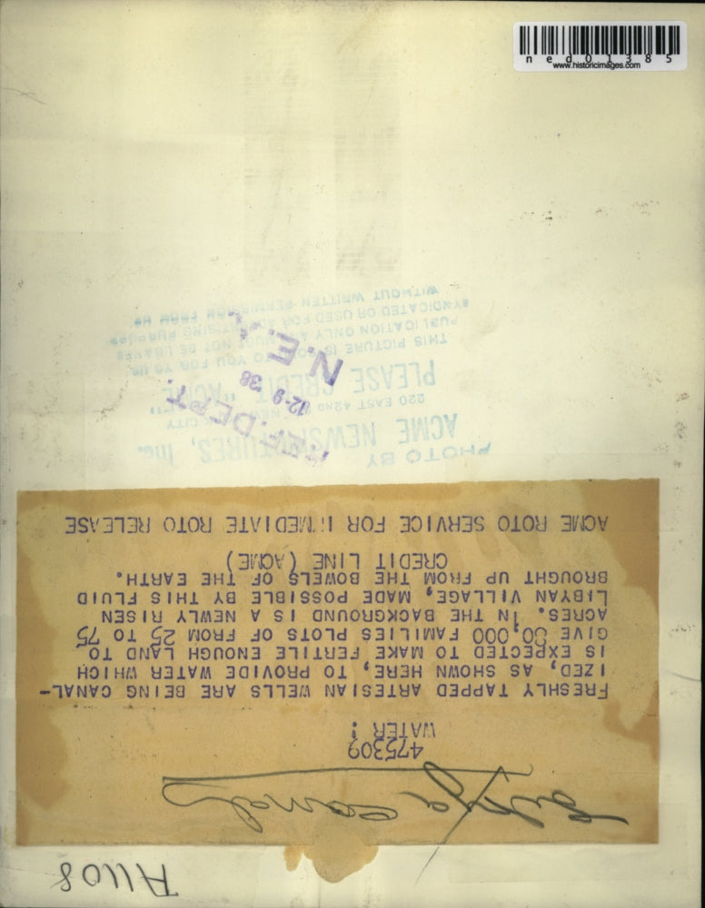 1938 Press Photo Libya artesian wells being canalized to provide water