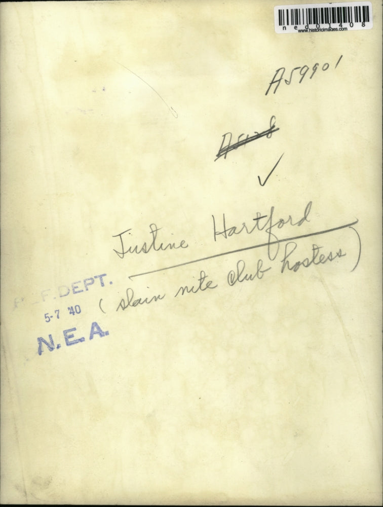 1940 Press Photo Justine Hartford, Night Club Hostess Found Murdered