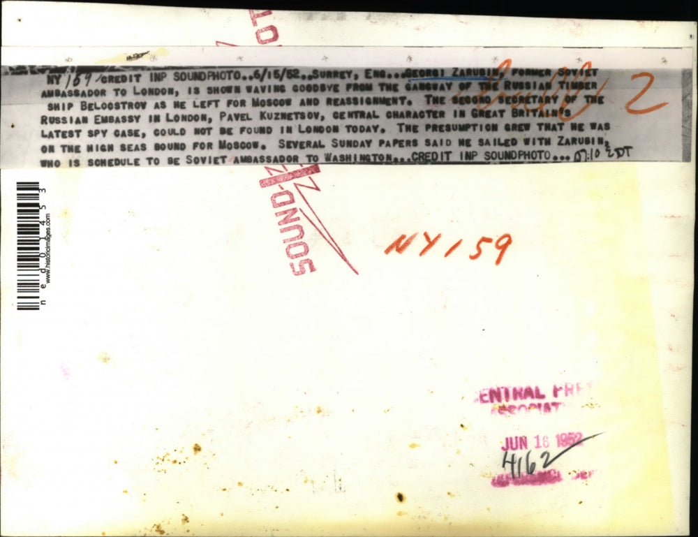 1952 Press Photo Russian Ambassador Georgi Zarubin