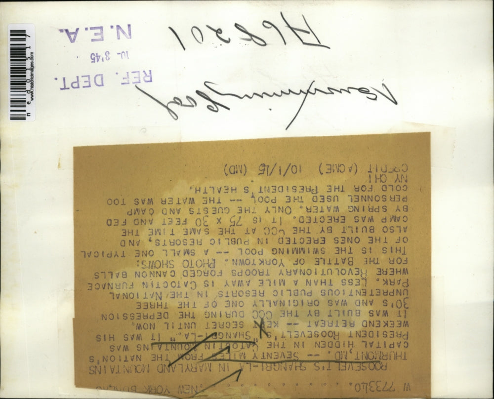 1945 Press Photo President Roosevelt's Hidden Retreat