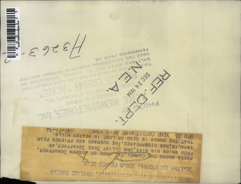 1934 Press Photo Carmel Ca home of Joseph Schaffner whose wife disappeared