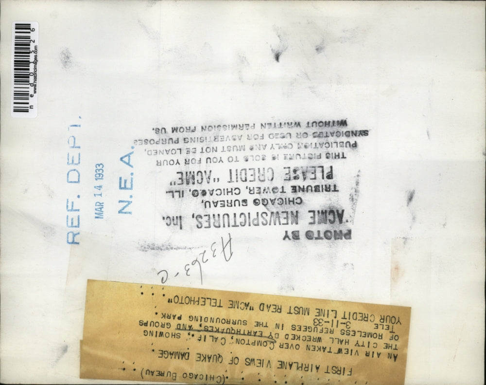 1933 Press Photo Air view of Compton Ca shows city hall wrecked by earthquakes