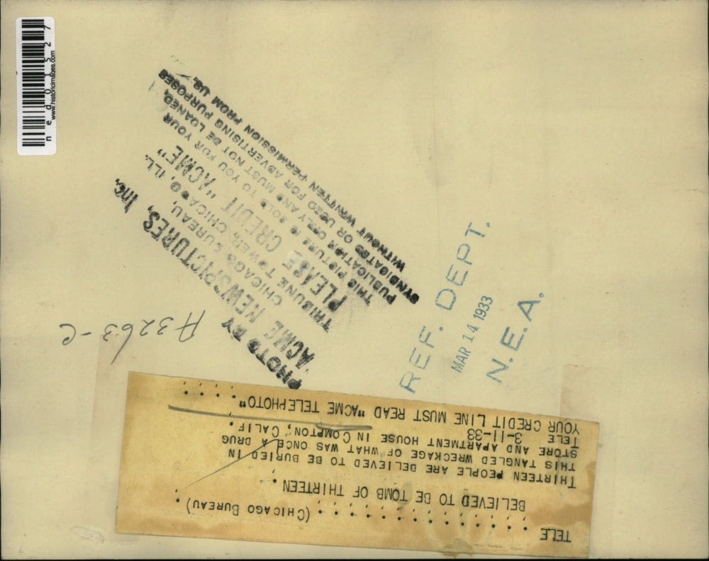 1933 Press Photo Compton Ca 13 people believed to be buried in wreckage