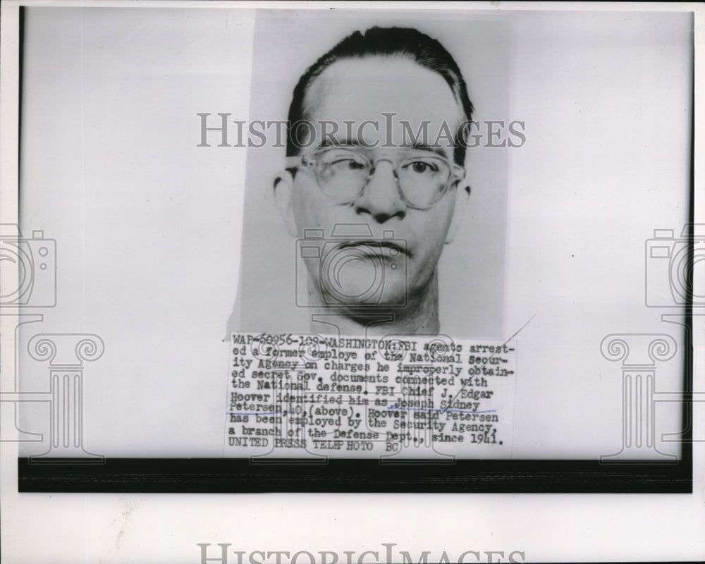 1954 Press Photo Sidney, a National Security Agency former employee is arrested