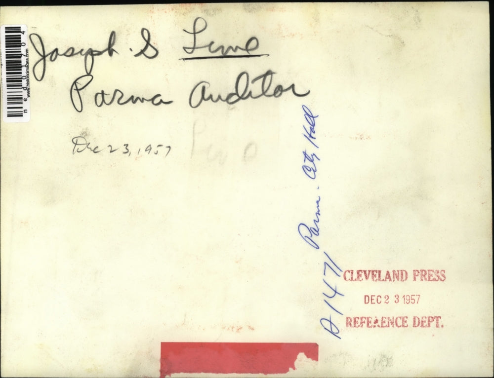 1957 Press Photo Joseph S Lime, Parma Auditor at City Hall