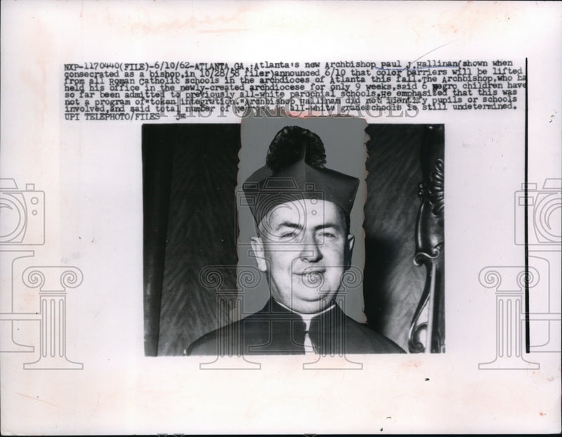 Load image into Gallery viewer, 1962 Press Photo Atlanta's new Archbishop Paul J. Jallinan
