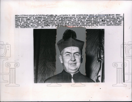 1962 Press Photo Atlanta's new Archbishop Paul J. Jallinan