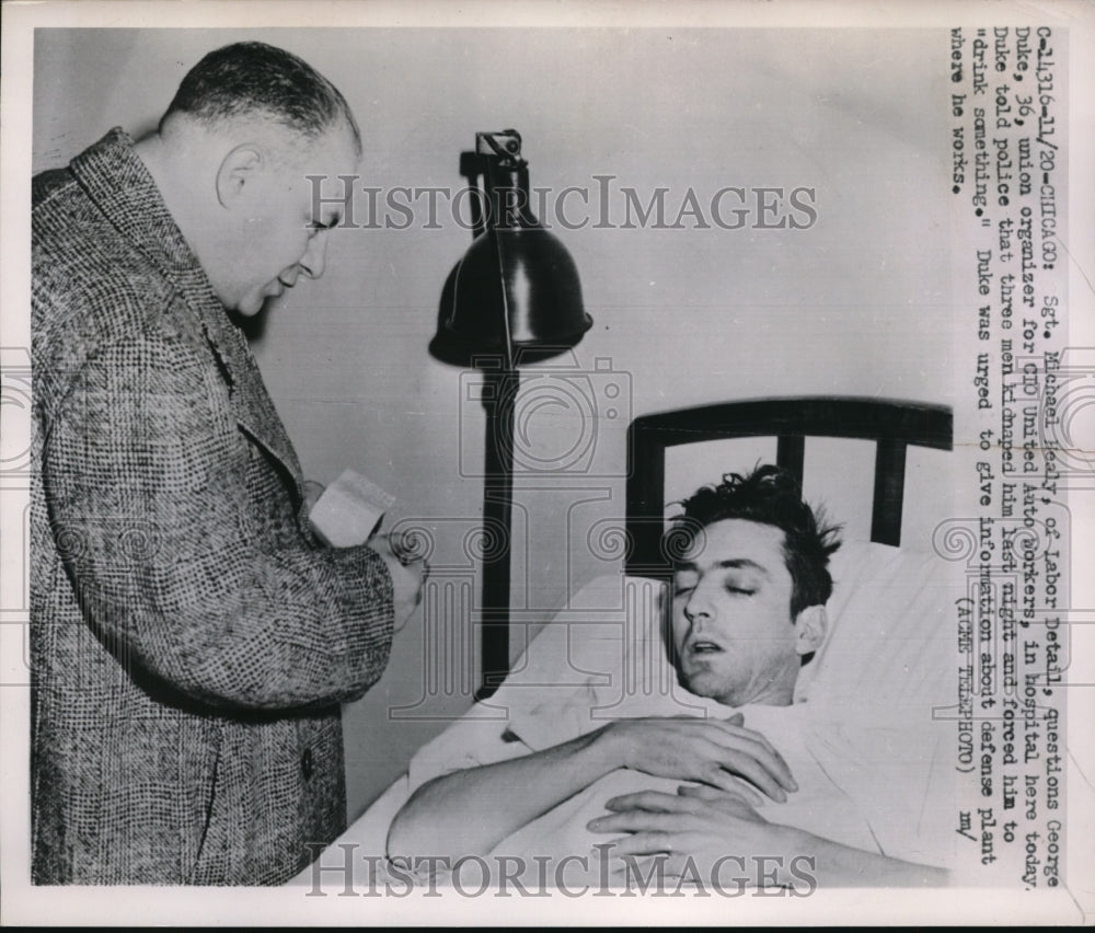 1951 Press Photo Chicago Sgt M Haley & union organizer Geo Duke injured