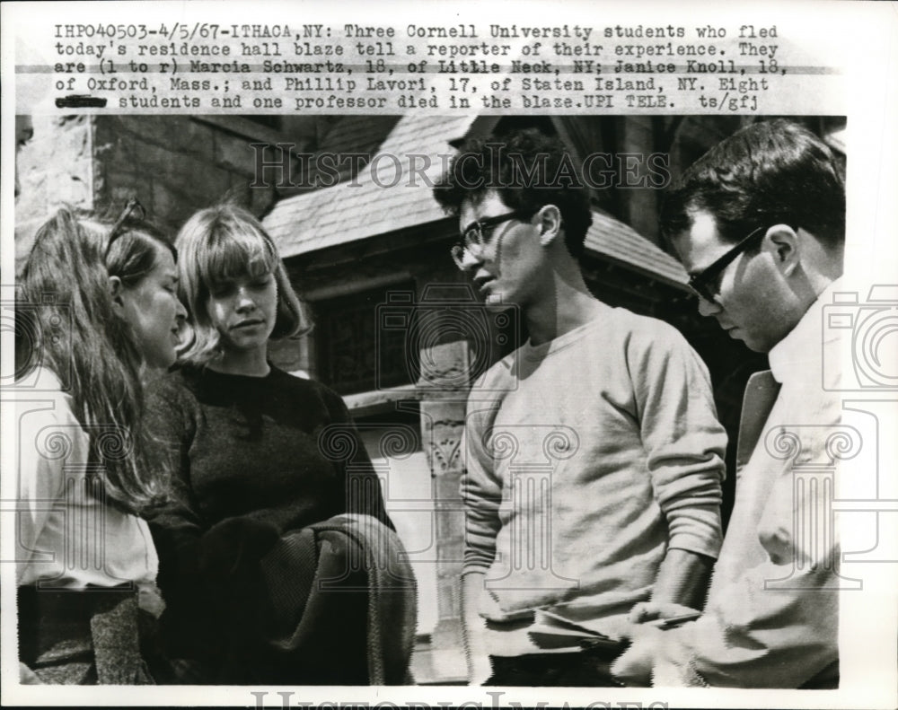1967 Press Photo Ithaca NY Cornell Univ, M Schwartz, J Knoll, P Lavori & prof.