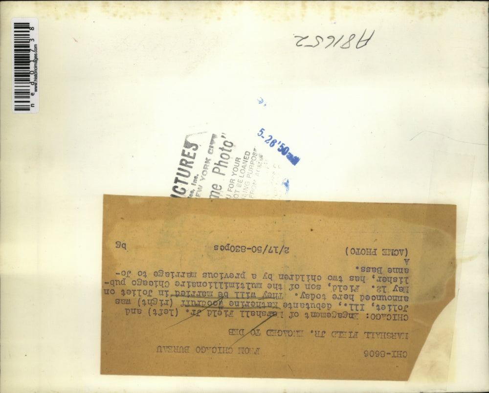 1950 Press Photo Chicago Marshall Field Jr & Katherine Woodruff engaged