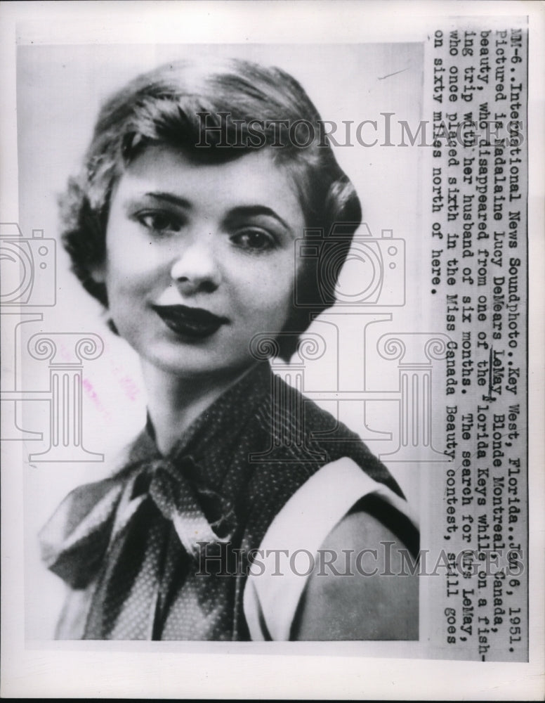 1952 Press Photo Madalaine Lucy DeMears LeMay went missing on a fishing trip
