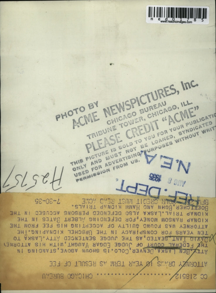 Load image into Gallery viewer, 1935 Press Photo Atty Ben Laska of Denver Colo &amp; atty David Tant kidnap trial
