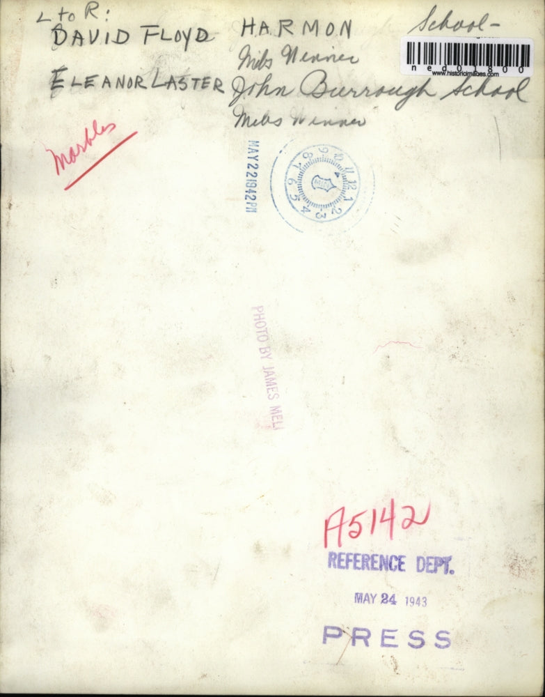 1943 Press Photo David F Harmon, Eleanor Laster J Burrough school