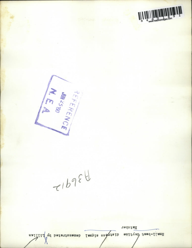 1960 Press Photo Lilian Hatcher in a small boat doing distress signal demo