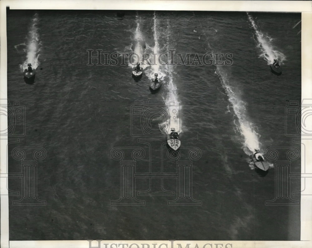 1934 Press Photo Air view of Natl Outboard motorboat race in Philadelphia PA