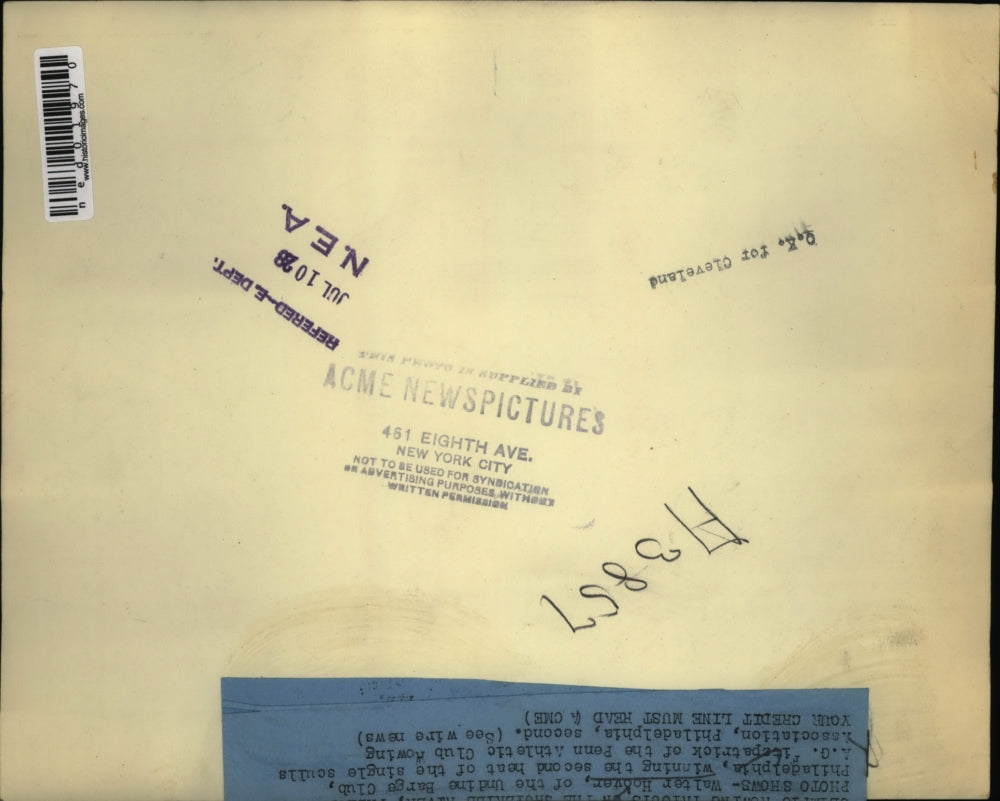 1928 Press Photo Walter Hoover is on second lead at the Single skulls