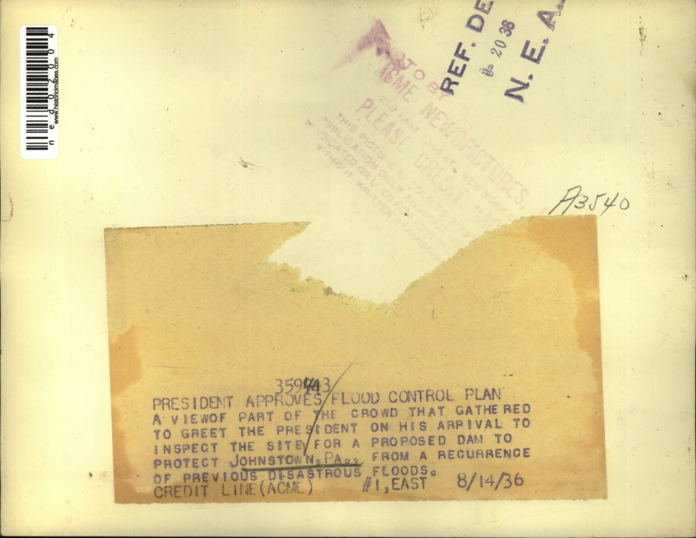 1936 Press Photo Crowd to greet the president at Johnstoen Pa for a dam project