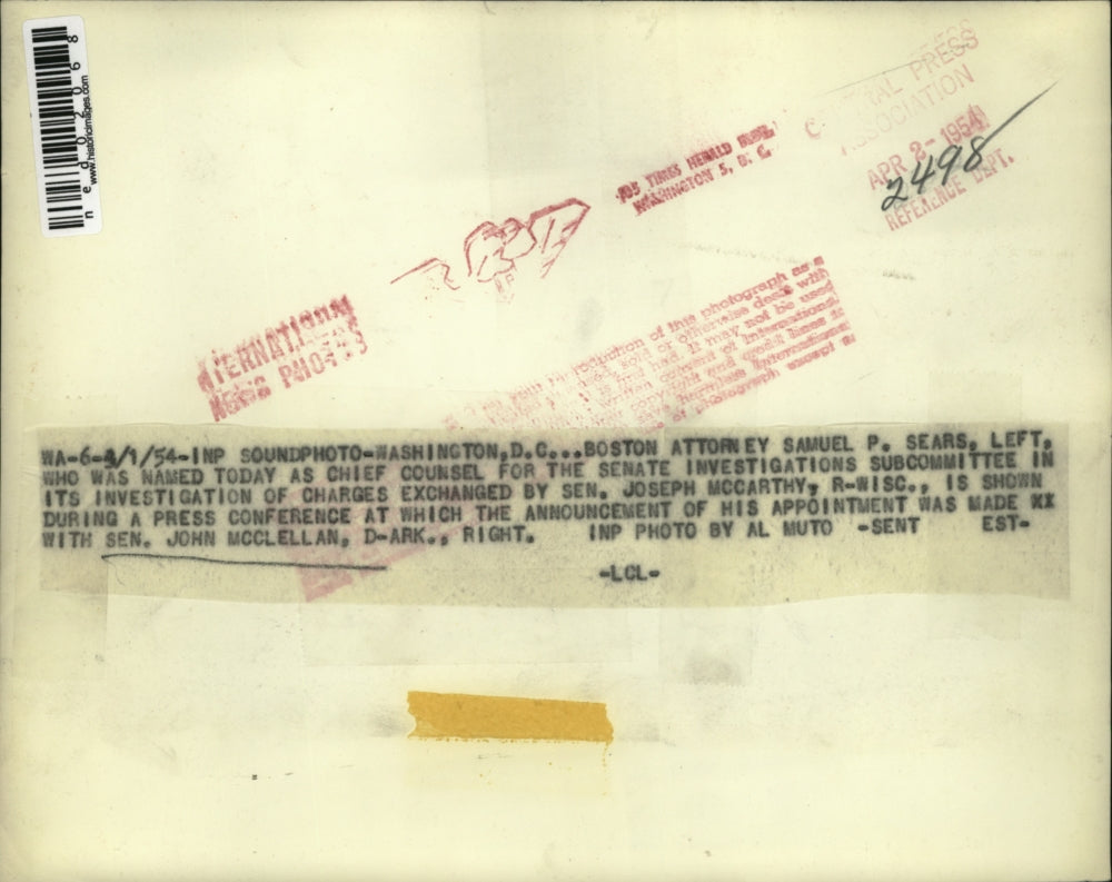 1954 Press Photo Attorney Samuel P Sears & Senator John McClellan in Washington