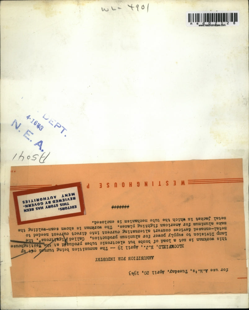 1943 Press Photo The electric tubes produced at the Westinghouse Lamp Division