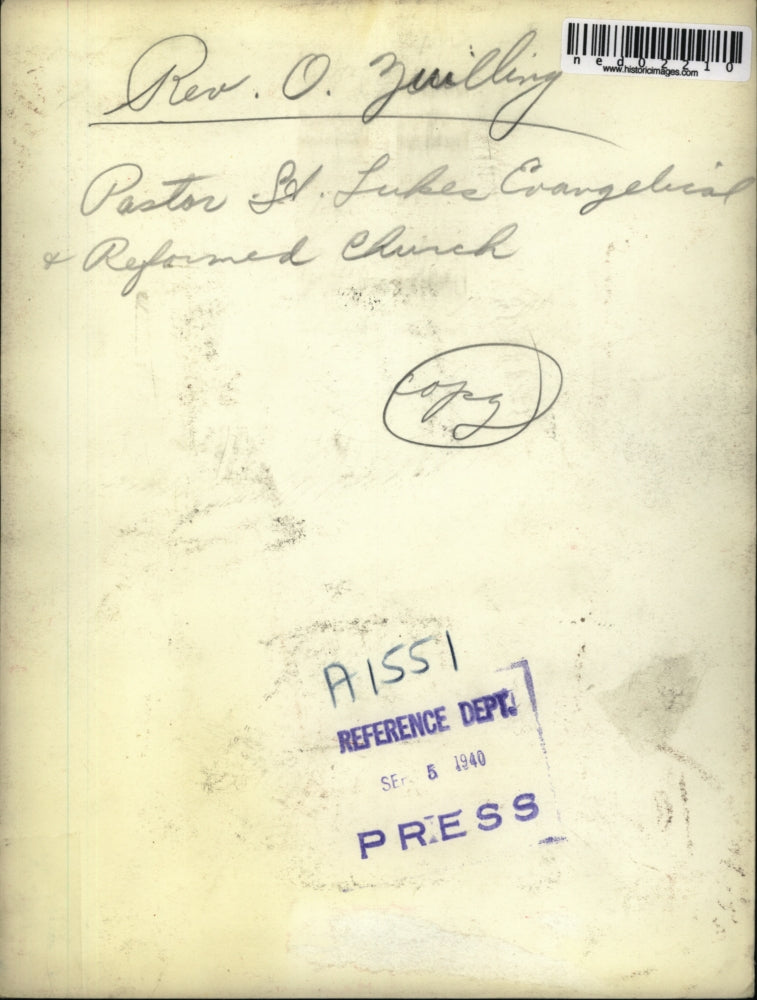 1940 Press Photo Rev O Zuilling of St Lukes Evangelical & Reformed Church