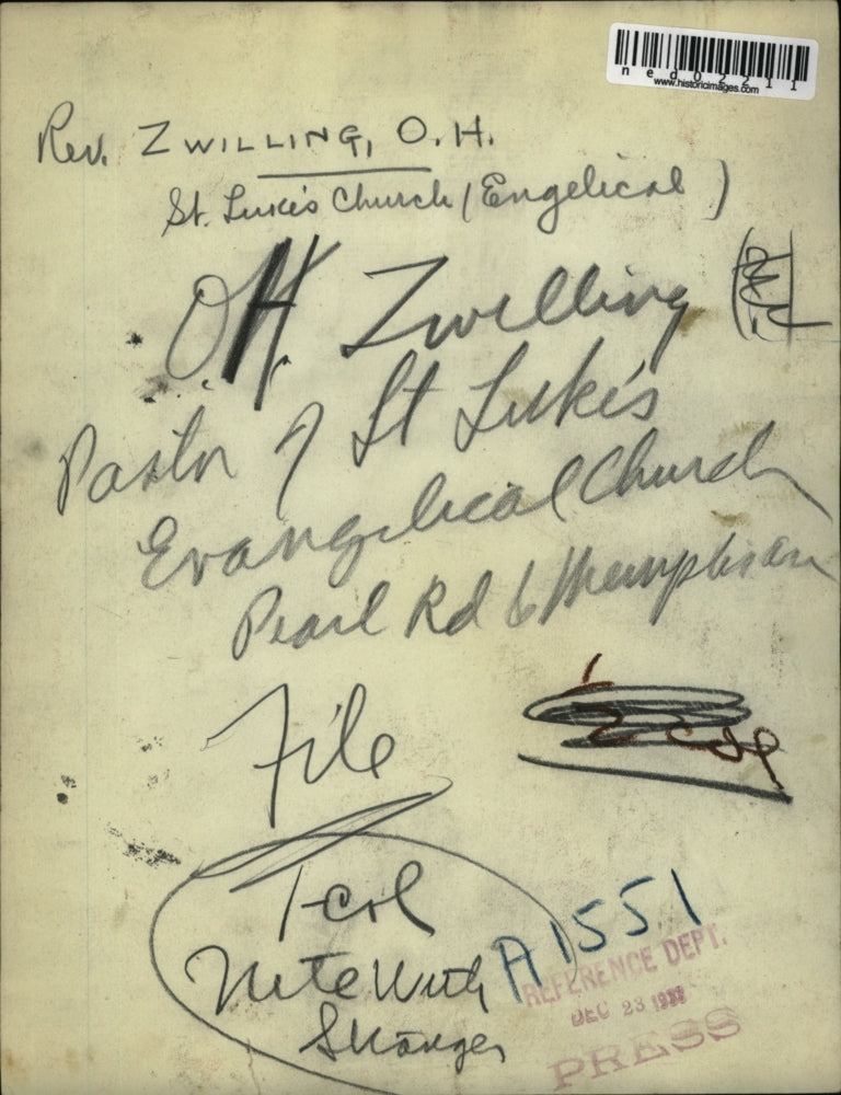 1933 Press Photo Rev Zwilling Pastor of St Lukes Evangilical Churcg