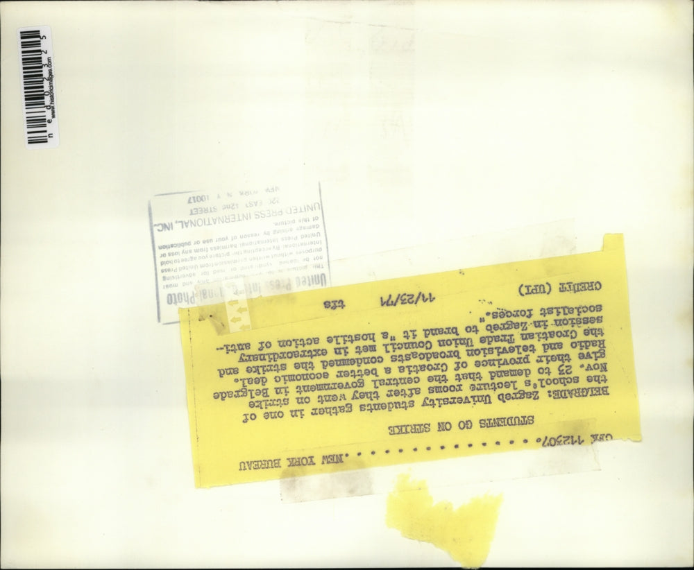 1971 Press Photo Zagreb University Student on strike for Government in Belgrade