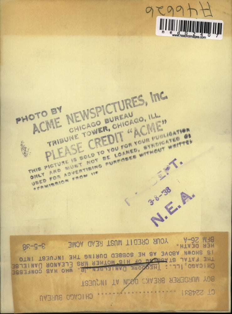 1938 Press Photo Chicago Theo Danielson at inquest into mother's murder