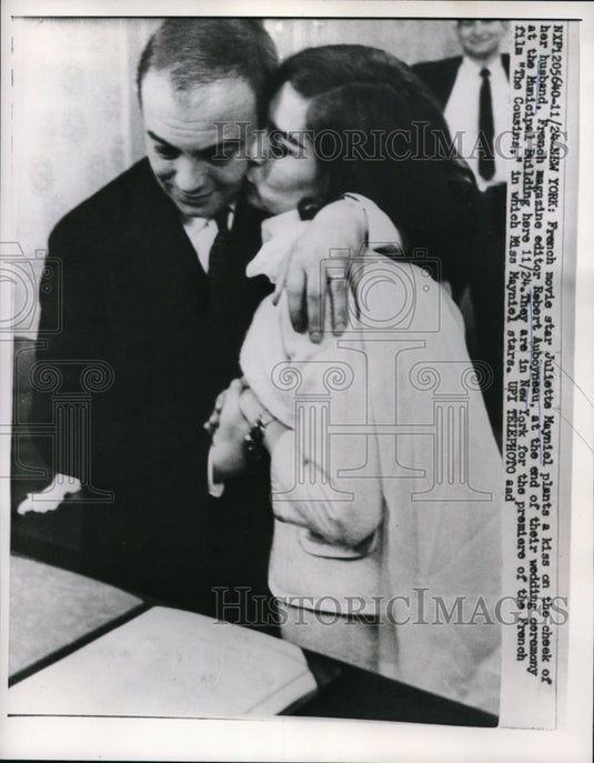 1959 Press Photo NYC French actress Juliette Mayniel & editor Rbt Auboyneau wed