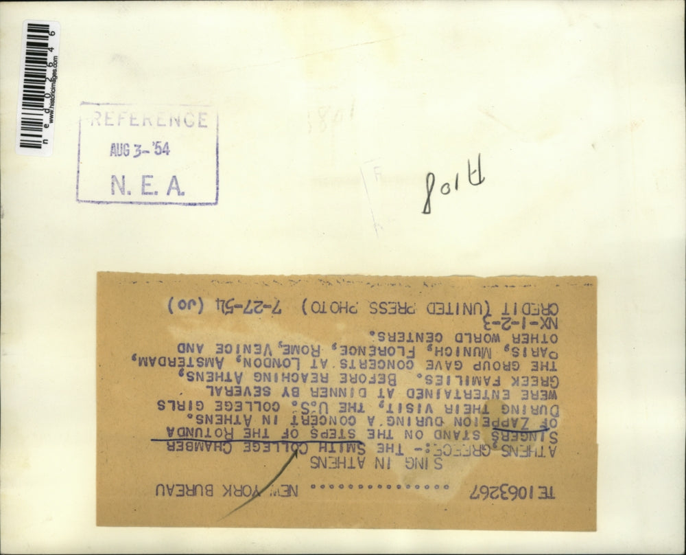 1954 Press Photo Athens Greece Smith College Chamber singers perform