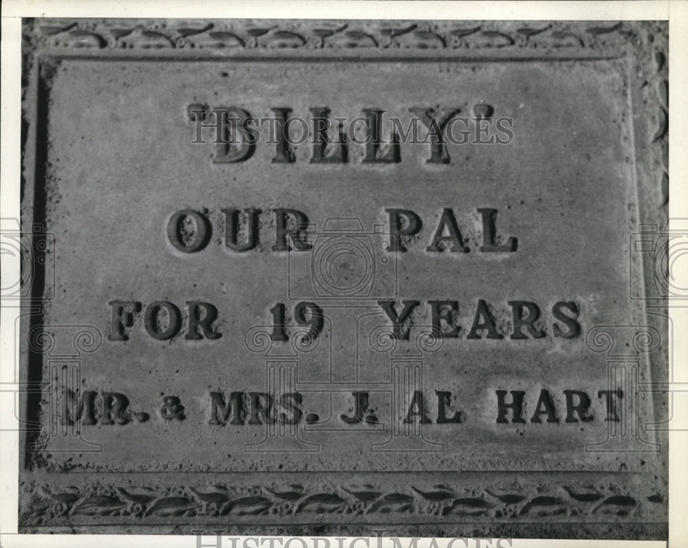 1935 Press Photo LA Calif pet cemetery headstone of Billy owned by JA Hart's